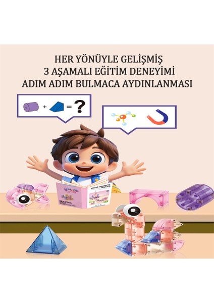 66 Parça Prenses Temalı Manyetik Oyuncak Manyetik Blok Seti Stem Oyuncak Manyetik Bloklar