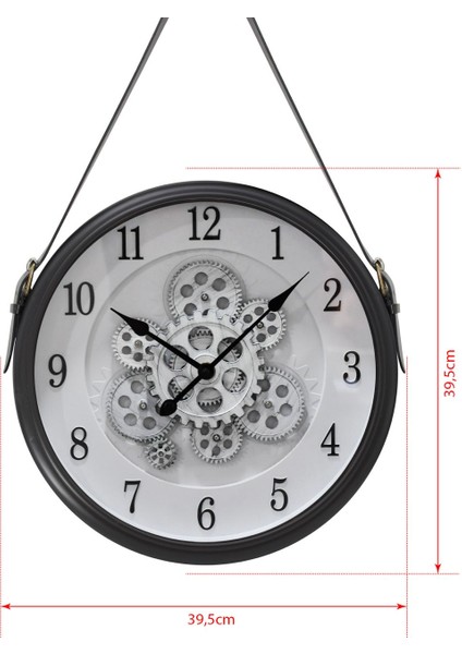 Premium Serisi Antik Eskitme Döner Çarklı Retro Tasarım 40 cm Ev ve Ofis Duvar Saati Rakamlı Siyah-Beyaz