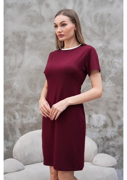 Biyeli Kuşaklı Modal Kısa Elbise