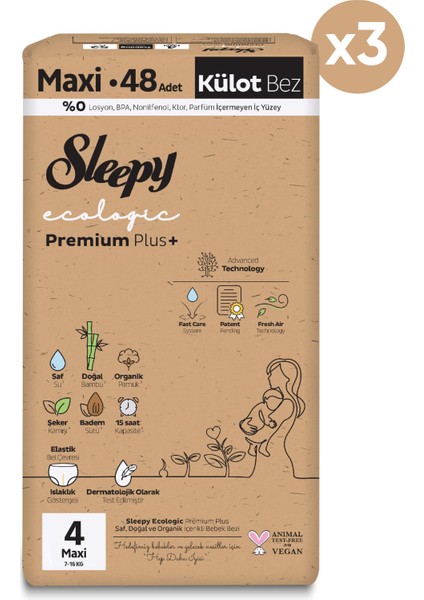 Ecologic Premium Plus Avantajlı Paket Külot Bez 4 Numara Maxi 144 Adet fiyatları