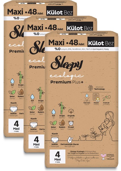 Ecologic Premium Plus Avantajlı Paket Külot Bez 4 Numara Maxi 144 Adet modelleri