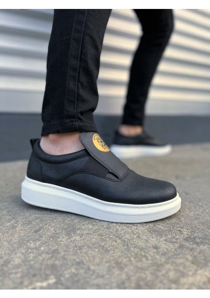 JY161 Hippo Lastik Detaylı Erkek Günlük Sneaker - Siyah Beyaz