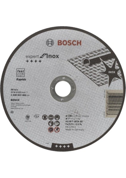 - 180*1,6 mm Expert Serisi Düz Inox (Paslanmaz Çelik) Kesme Diski (Taş) - Rapido