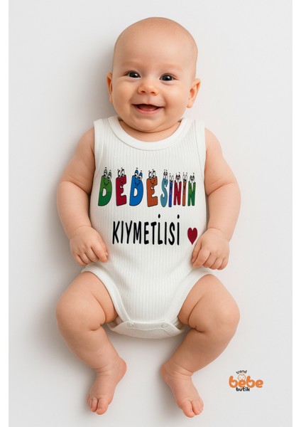 Dedesinin Kıymetlisi Yazılı Pamuklu Ribana Çıtçıtlı Zıbın Body 6-36 Ay Unisex Bebek Tulum