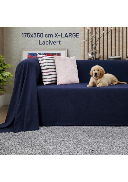 Kaymaz Koltuk Örtüsü Çift Taraflı Mikrofiber Şönil 175X350 cm XLARGE- Lacivert – Kedi Köpek ve Çocuk Dostu