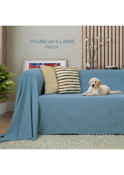 Kaymaz Koltuk Örtüsü Çift Taraflı Mikrofiber Şönil 175X350 cm XLARGE - Petrol – Kedi Köpek ve Çocuk Dostu