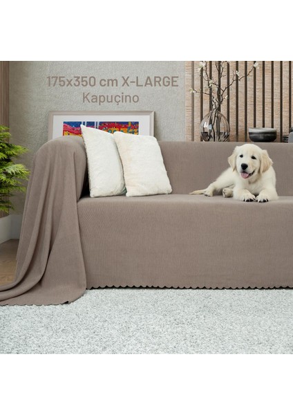 Kaymaz Koltuk Örtüsü Çift Taraflı Mikrofiber Şönil 175X350 cm XLARGE - Kapuçino – Kedi Köpek ve Çocuk Dostu