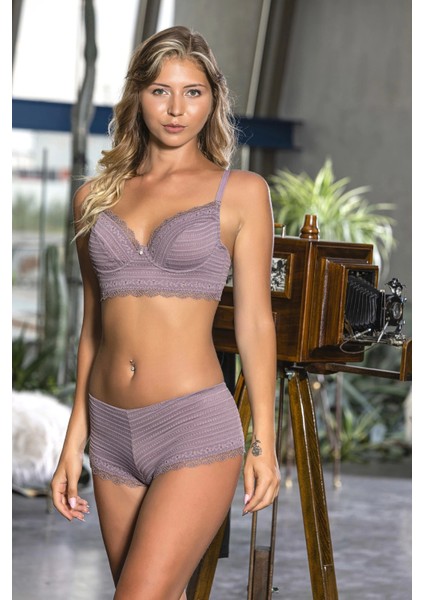 Mor Balenli Kapsız Bustiyer Sütyen