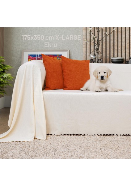 Kaymaz Koltuk Örtüsü Çift Taraflı Mikrofiber Şönil 175X350 cm XLARGE - Ekru – Kedi Köpek ve Çocuk Dostu