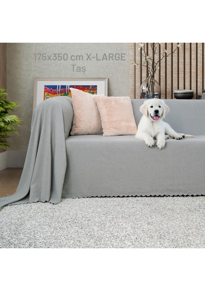 Kaymaz Koltuk Örtüsü Çift Taraflı Mikrofiber Şönil 175X350 cm XLARGE- Taş – Kedi Köpek ve Çocuk Dostu