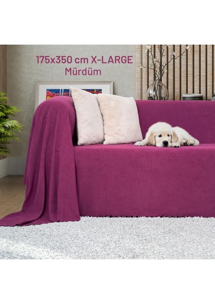 Kaymaz Koltuk Örtüsü Çift Taraflı Mikrofiber Şönil 175X350 cm XL- Mürdüm – Kedi Köpek ve Çocuk Dostu