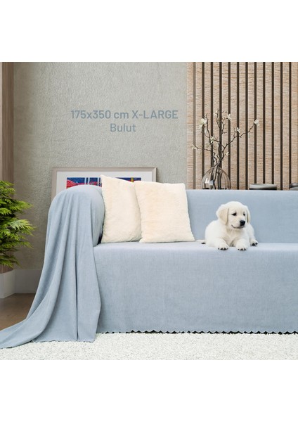 Kaymaz Koltuk Örtüsü Çift Taraflı Mikrofiber Şönil 175X350 cm XLARGE- Bulut – Kedi Köpek ve Çocuk Dostu