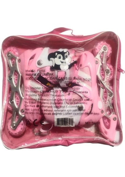Işıklı Çift Sıra Ayarlanabilir 4 Tekerlekli Alıştırma Çocuk Pateni - Pembe