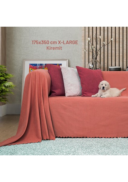 Kaymaz Koltuk Örtüsü Çift Taraflı Mikrofiber Şönil 175X350 cm XLARGE- Kiremit – Kedi Köpek ve Çocuk Dostu