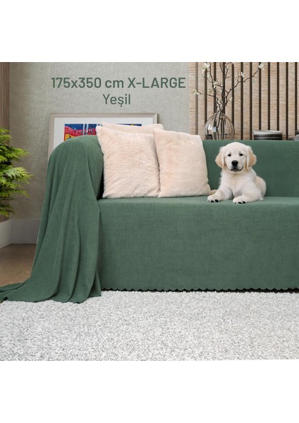 Kaymaz Koltuk Örtüsü Çift Taraflı Mikrofiber Şönil 175X350 cm XLARGE- Yeşil – Kedi Köpek ve Çocuk Dostu