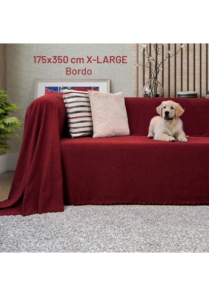 Kaymaz Koltuk Örtüsü Çift Taraflı Mikrofiber Şönil 175X350 cm XLARGE- Bordo – Kedi Köpek ve Çocuk Dostu