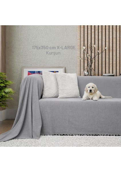 Kaymaz Koltuk Örtüsü Çift Taraflı Mikrofiber Şönil 175X350 cm XLARGE- Kurşun – Kedi Köpek ve Çocuk Dostu
