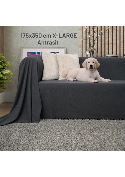 Latuda Home Kaymaz Koltuk Örtüsü Çift Taraflı Mikrofiber Şönil 175X350 cm Xl- Antrasit – Kedi Köpek ve Çocuk Dostu