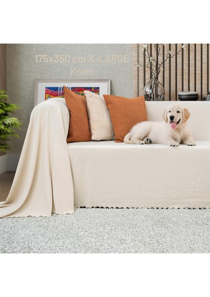 Latuda Home Kaymaz Koltuk Örtüsü Çift Taraflı Mikrofiber Şönil 175X350 cm XL- Krem – Kedi Köpek ve Çocuk Dostu