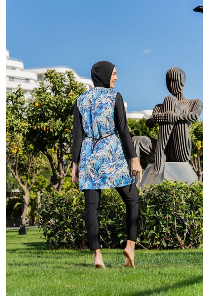 Siyah Desenli Paraşüt Kumaş Tesettür Mayo fiyatları