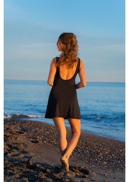 Siyah Askılı Micro (Esnek ve Çabuk Kuruyan) Kumaş Elbise Mayo fiyatları