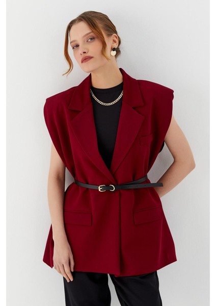 Oversize Blazer Yelek Bordo