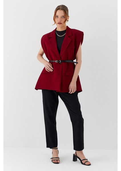 Oversize Blazer Yelek Bordo