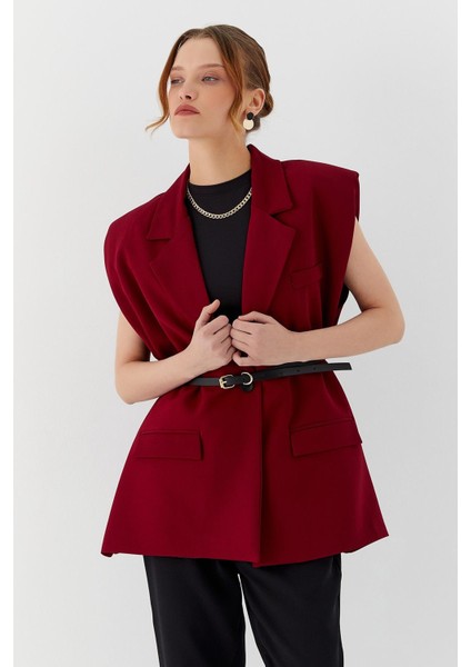Oversize Blazer Yelek Bordo