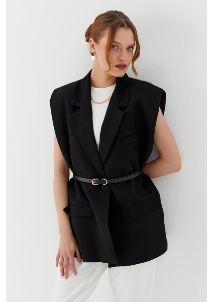 Oversize Blazer Yelek Sıyah