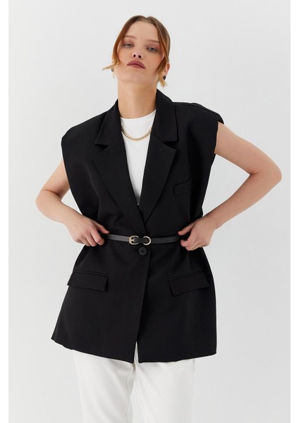 Oversize Blazer Yelek Sıyah
