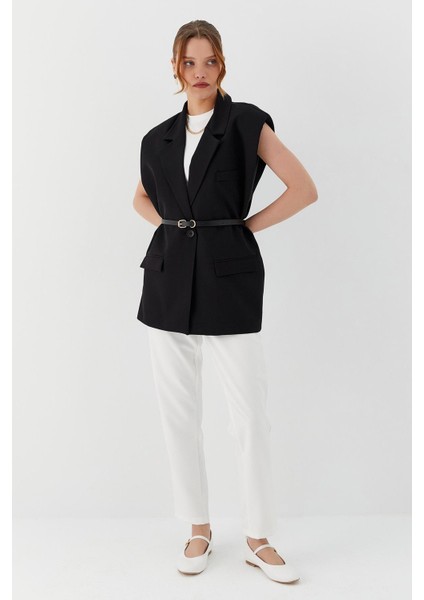 Oversize Blazer Yelek Sıyah