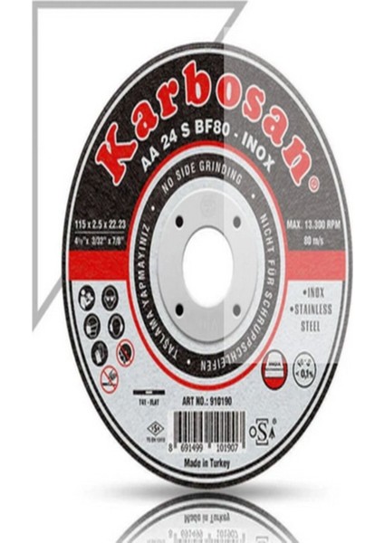 Inox Metal Kesme Taşı 180X1.9X22.23MM- 5 Li