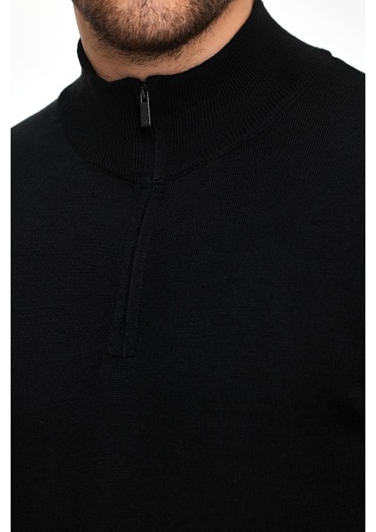 Erkek Kışlık Kanguru Cep Fermuarlı Siyah Triko Kazak fiyatları