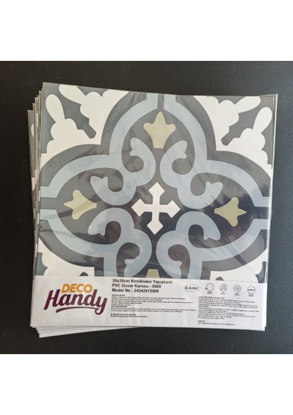 Decohandy Pvc Duvar Karosu 30X30CM 4'lü Paket - Çini Desen 0,36M2