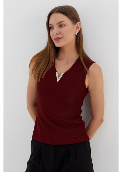 V Yaka Bluz Bordo