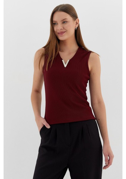 V Yaka Bluz Bordo modelleri