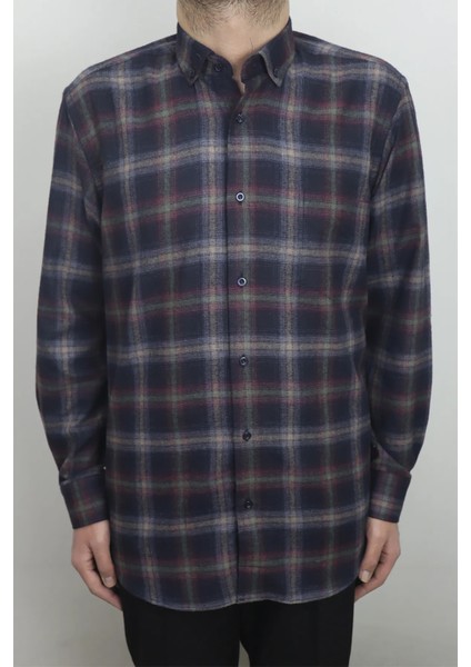 Fistan Store Erkek Ekose Kareli Klasik Kesim Rahat Kalıp Tek Cepli Kışlık Kaşmir Gömlek