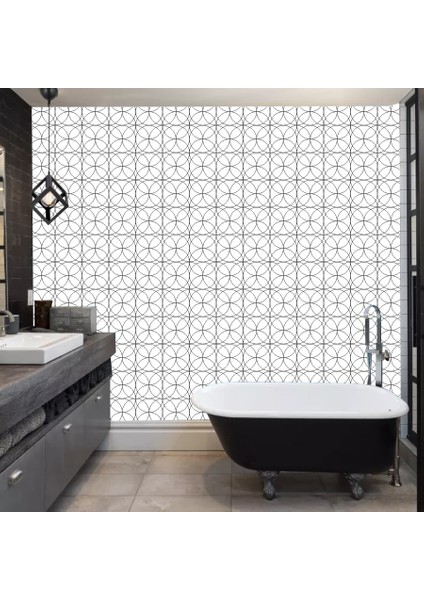 Decohandy Pvc Duvar Karosu 30X30CM 4'lü Paket - Siyah Daire Geometrik Desen 0,36M2