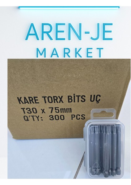 Aren-Je T30 x 75MM Kare Torx Bits Uç (20 Adet – S2 Çelik)