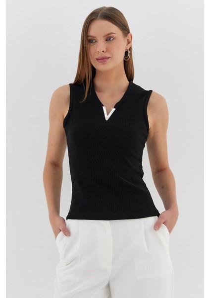 V Yaka Bluz Sıyah