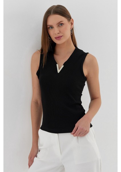 V Yaka Bluz Sıyah modelleri