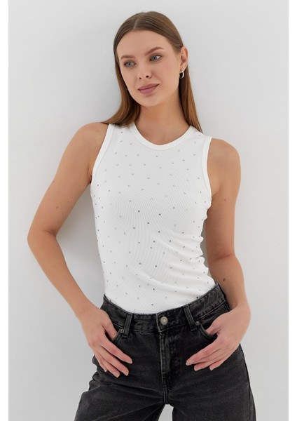 Taş Baskılı Atlet Ekru