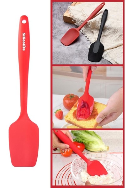 Kaşık Spatula, Isıya Dayanıklı Yanmaz Yapışmaz Tek Parça Silikon Kaşık Spatula 27CM Kırmızı
