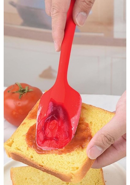 Kaşık Spatula, Isıya Dayanıklı Yanmaz Yapışmaz Tek Parça Silikon Kaşık Spatula 27CM Kırmızı fırsatları