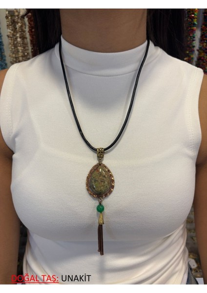 Doğal Taşlı Özel El Işlemesi Bakır Kolye