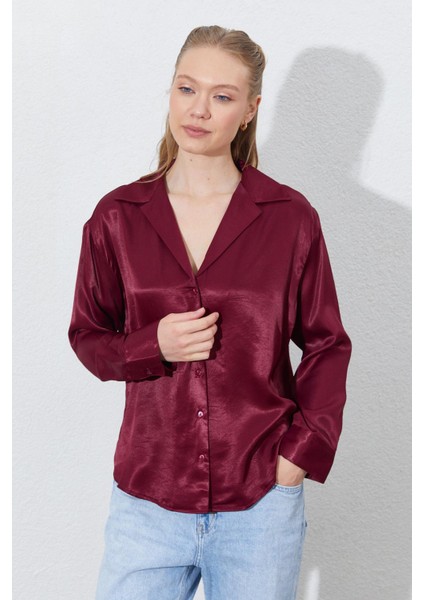 Kadın Bordo Sedef Düğmeli Gömlek fiyatları
