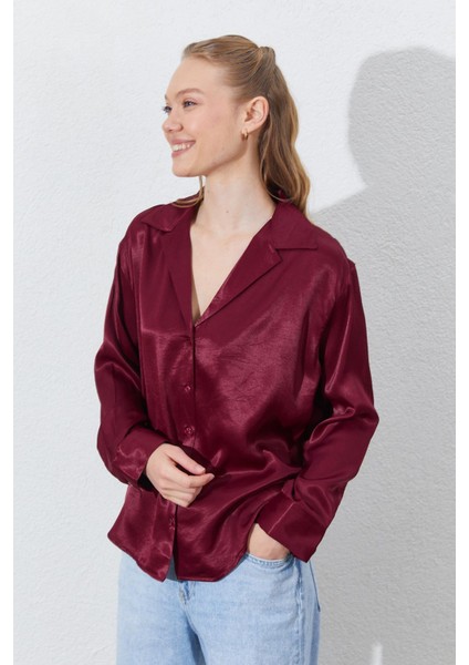 Kadın Bordo Sedef Düğmeli Gömlek modelleri