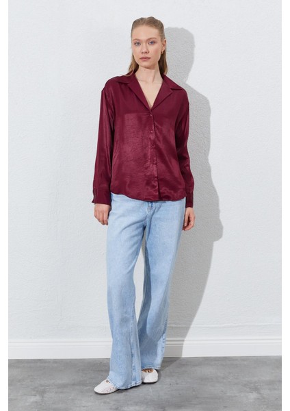 Kadın Bordo Sedef Düğmeli Gömlek fırsatları