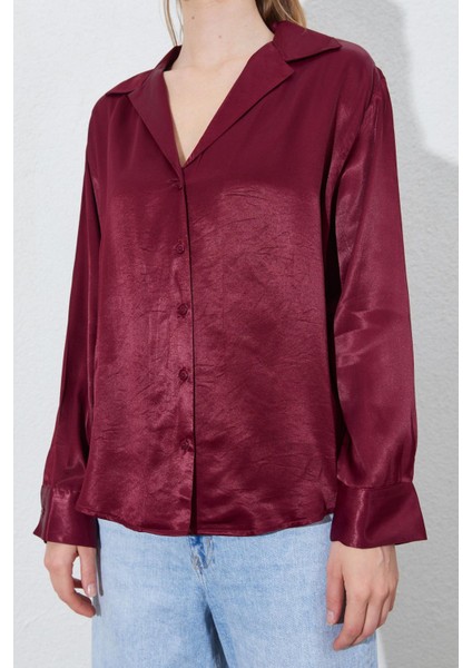 Kadın Bordo Sedef Düğmeli Gömlek indirimleri