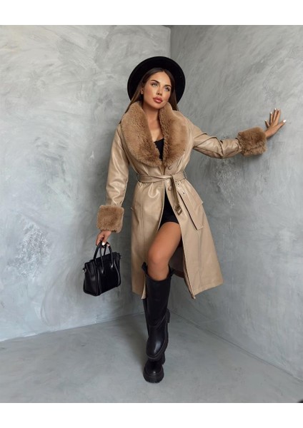 Camel Deri Kol ve Yaka Kürk Kaban fırsatları